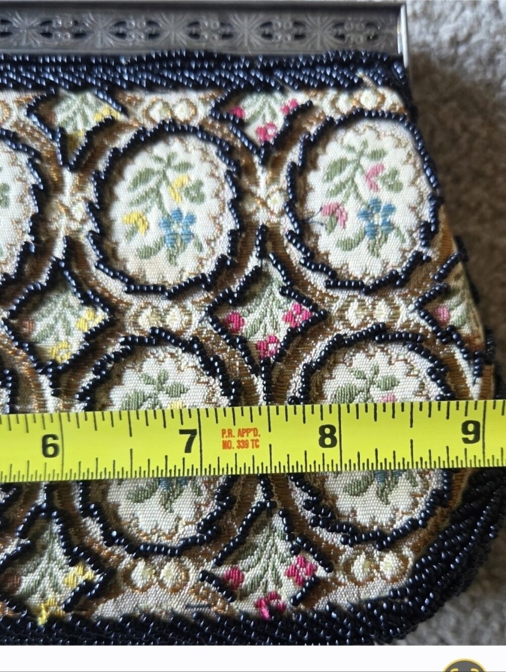 Vintage Beaded Tapestry Evening Bag Floral Kiss Lock Silver Chain Purse - Picture 9 of 10